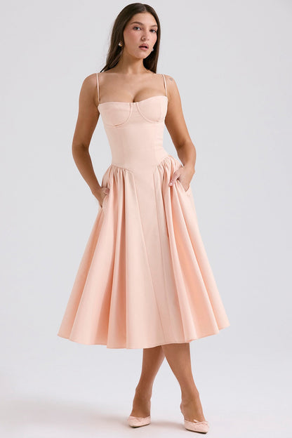 Robe Midi Corset Femme à Bretelles Réglables – Élégante et Flatteuse