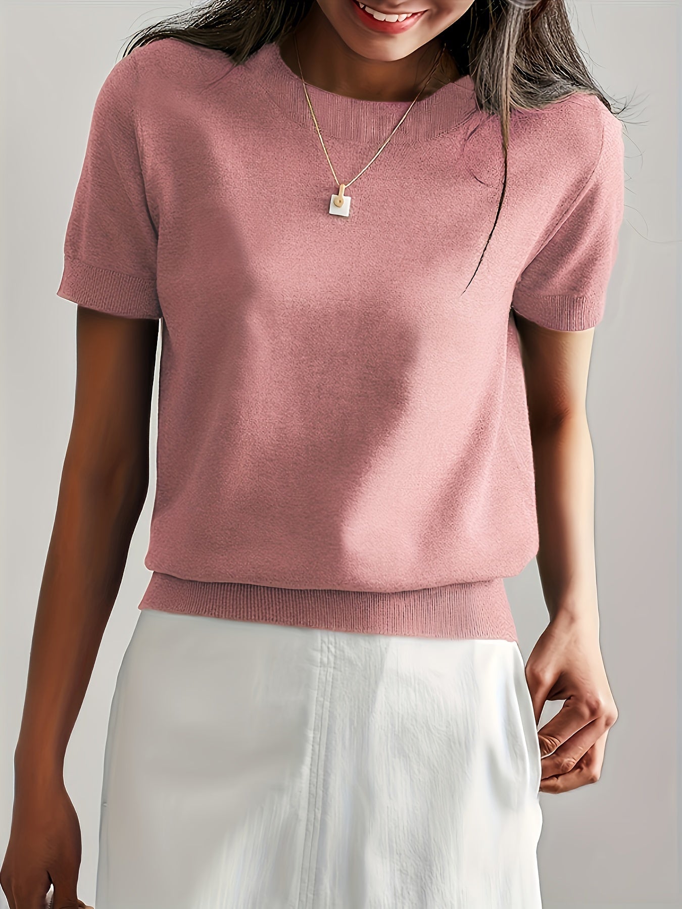 Haut en tricot classique à manches courtes pour femme