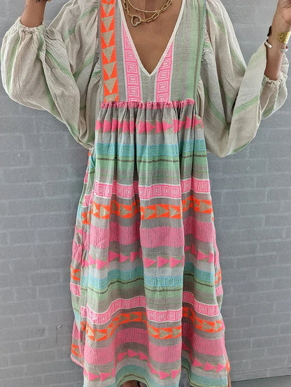 Robe longue d'été ample et colorée pour femmes - Confortable, élégante