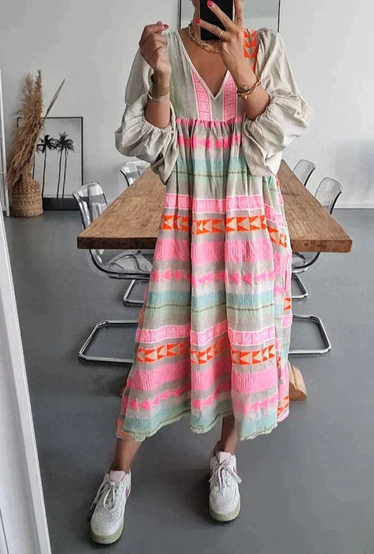 Robe longue d'été ample et colorée pour femmes - Confortable, élégante