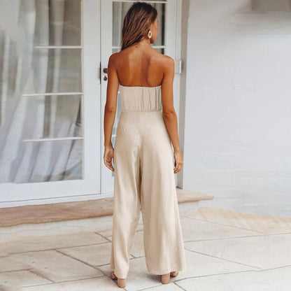 Combinaison femme bustier à jambe large – Taille nouée élégante