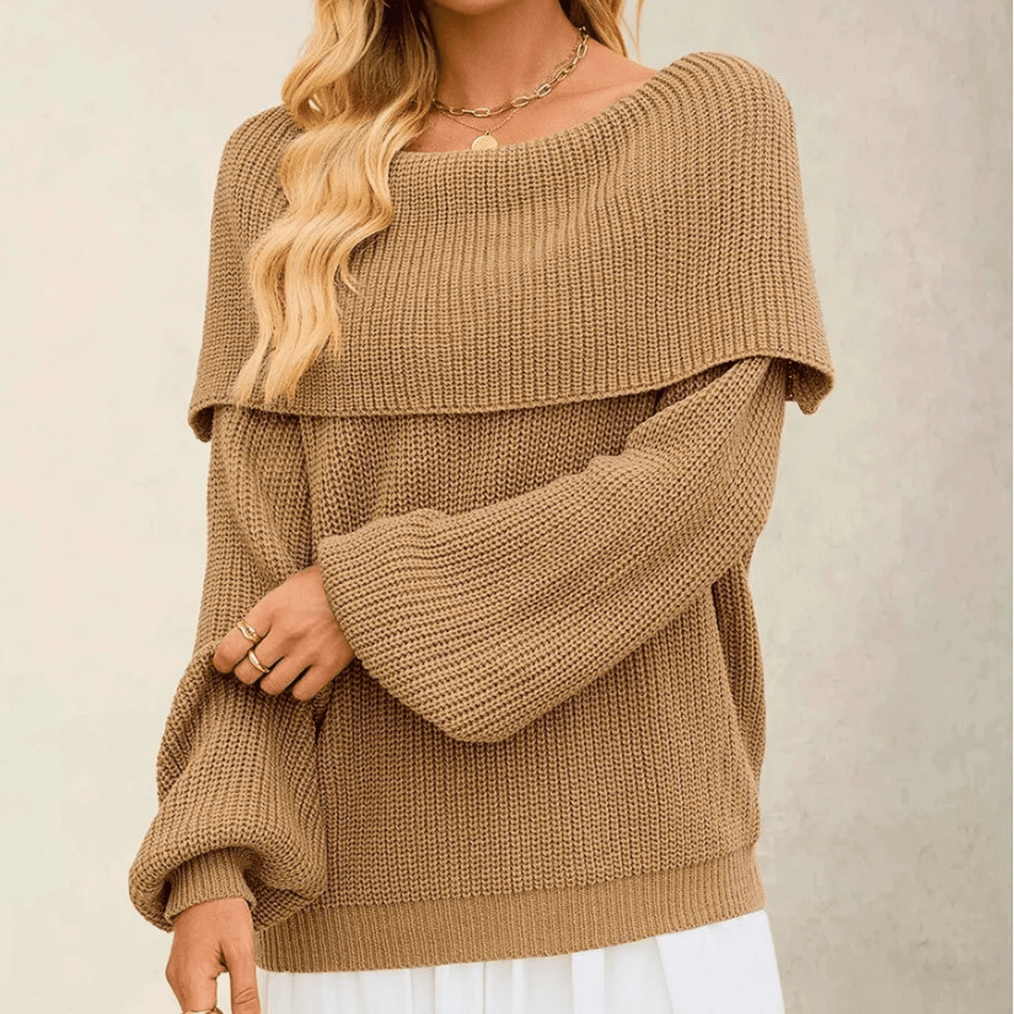 Off-the-shoulder women’s sweater in soft knitwear
