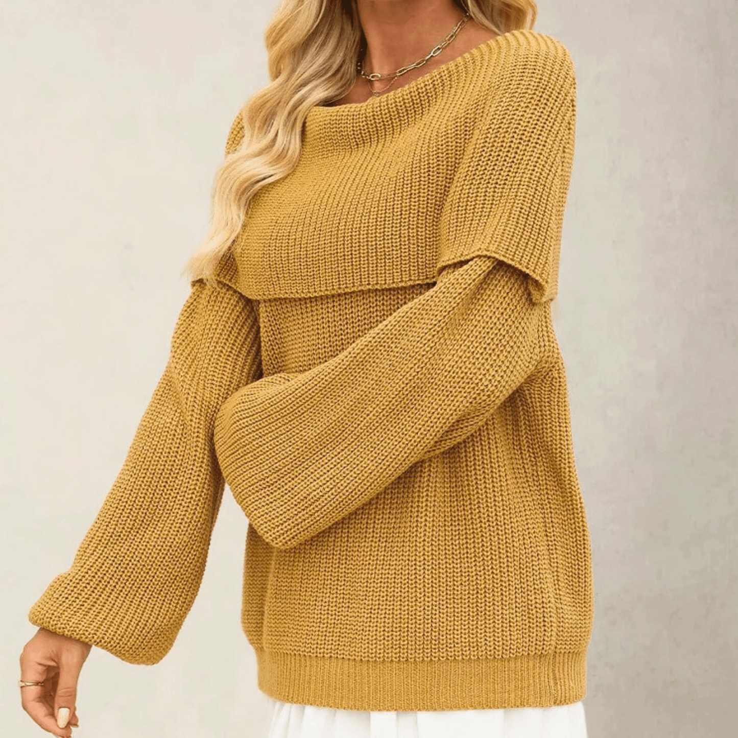 Off-the-shoulder women’s sweater in soft knitwear