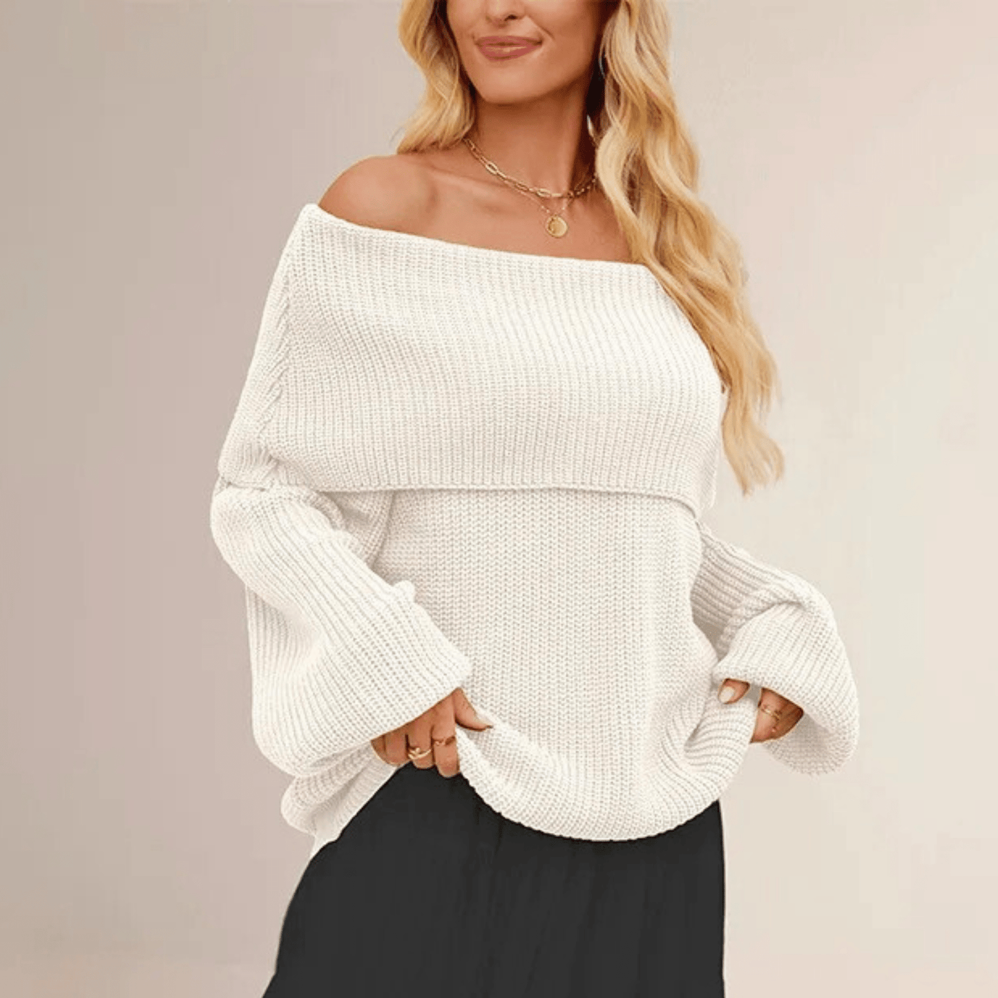Off-the-shoulder women’s sweater in soft knitwear