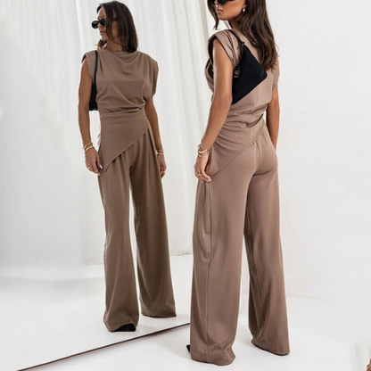 Completo donna senza maniche con pantaloni palazzo - Elegante e fluido