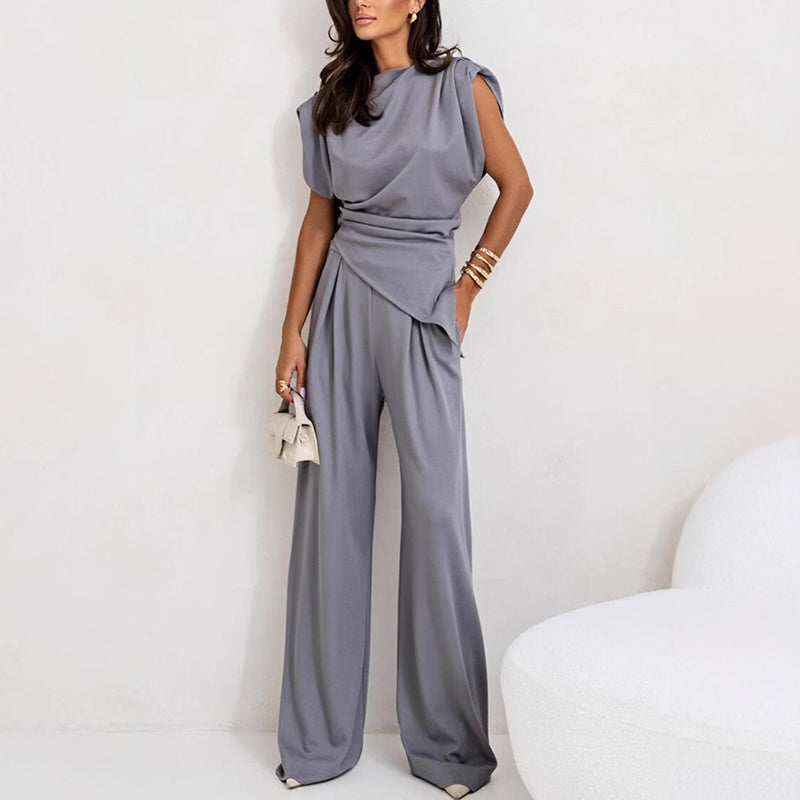 Completo donna senza maniche con pantaloni palazzo - Elegante e fluido