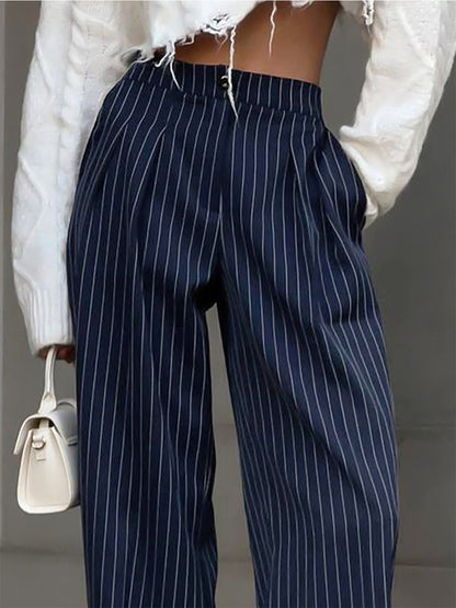 Pantalon Élégant Taille Haute à Rayures pour Femme – Pantalon Stylé Coupe Décontractée