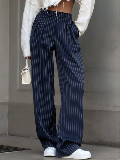 Pantalon Élégant Taille Haute à Rayures pour Femme – Pantalon Stylé Coupe Décontractée