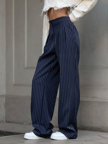 Pantalon Élégant Taille Haute à Rayures pour Femme – Pantalon Stylé Coupe Décontractée