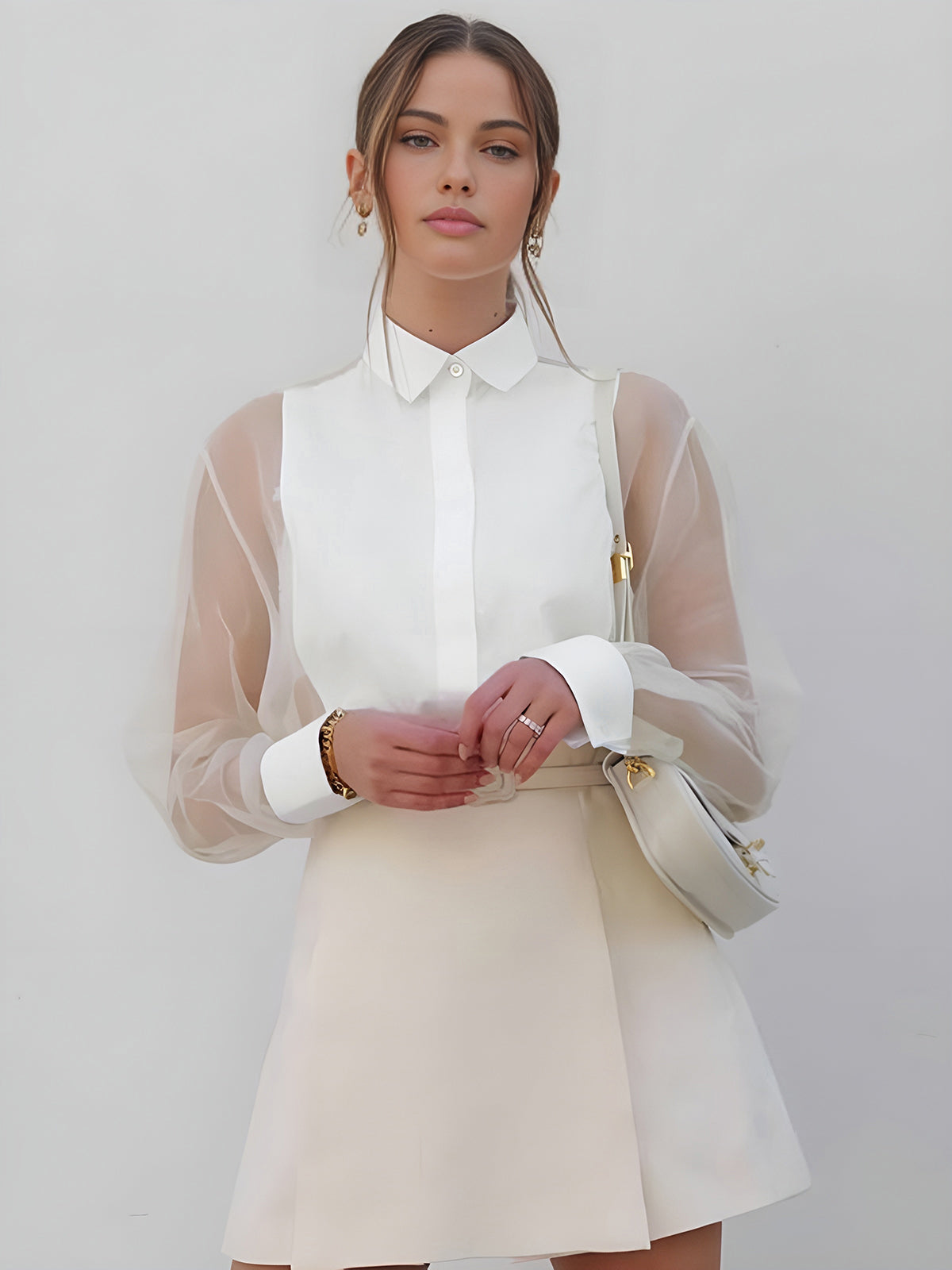 Chemisier Élégant Femme à Manches Transparentes – Haut Féminin Chic