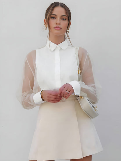 Chemisier Élégant Femme à Manches Transparentes – Haut Féminin Chic