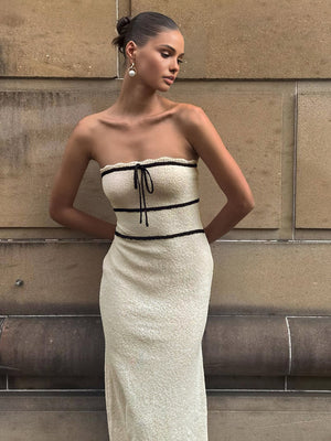 Elegant Bouclé Tube Dress for Women – Chic Midi Dress