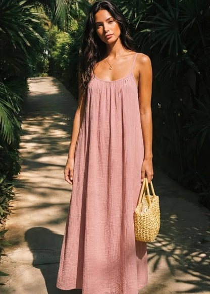 Women's backless dress with thin straps - Flowing and elegant