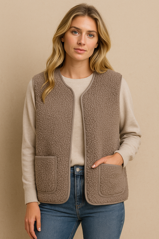 Women's Large Size Teddy Bodywarmer – Warm Elegant Vest with Pockets