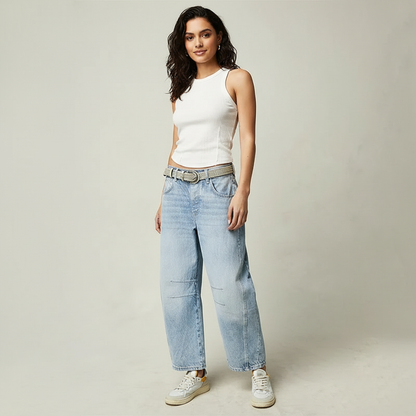 Jean baggy femme a coupe ample - Decontracte et tendance