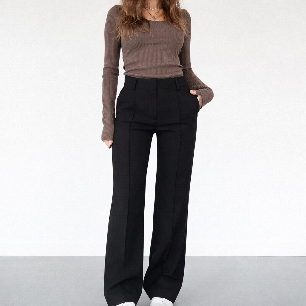 Pantalon Taille Haute Femme – Coupe Droite Élégante et Polyvalente