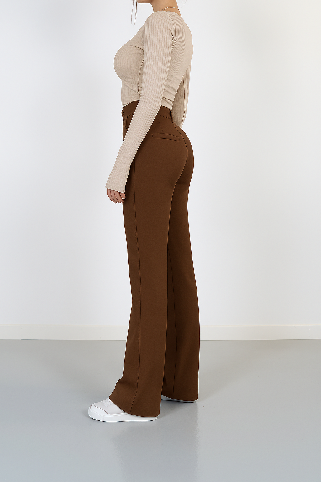 Pantalon Taille Haute Femme – Coupe Droite Élégante et Polyvalente