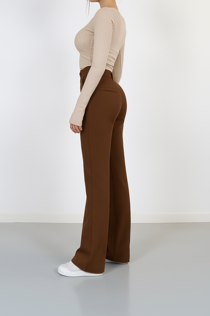 Pantalon Taille Haute Femme – Coupe Droite Élégante et Polyvalente