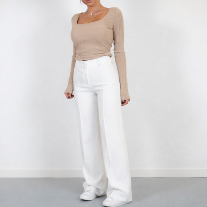 Pantalon Taille Haute Femme – Coupe Droite Élégante et Polyvalente