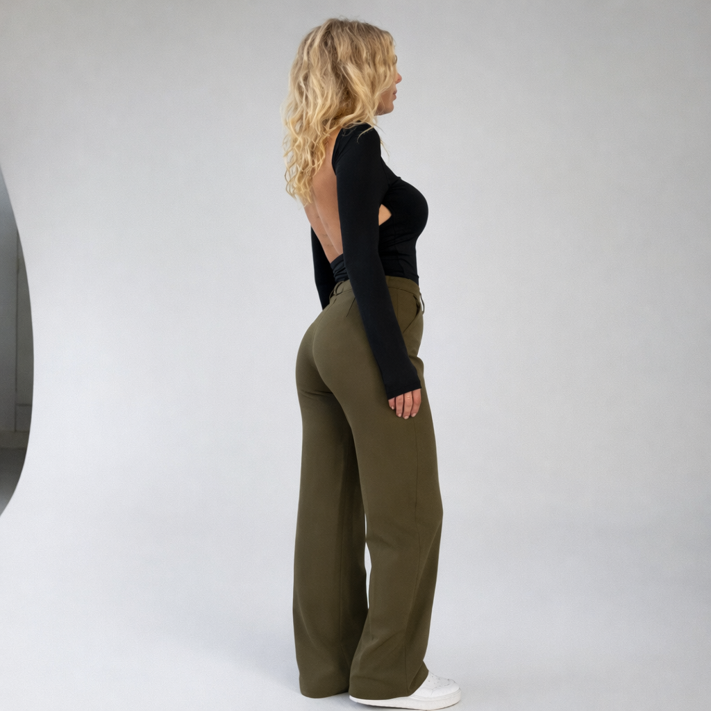 Pantalon Taille Haute Femme – Coupe Droite Élégante et Polyvalente