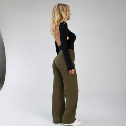 Pantalon Taille Haute Femme – Coupe Droite Élégante et Polyvalente