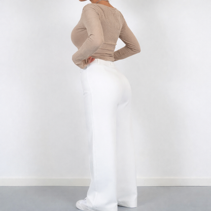 Pantalon Taille Haute Femme – Coupe Droite Élégante et Polyvalente
