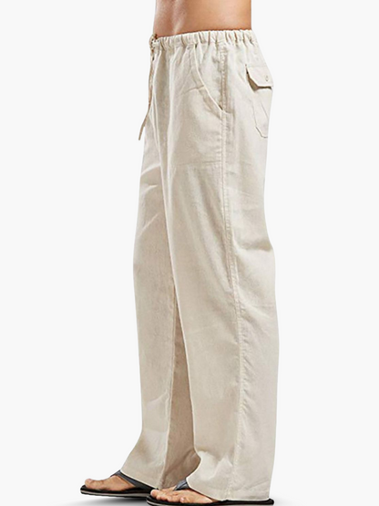 Pantalon Homme Coton-Lin à Cordon – Confort Léger Décontracté