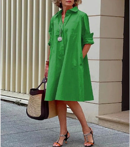 Robe midi décontractée pour femme en coton et lin – Coupe confortable pour tous les jours