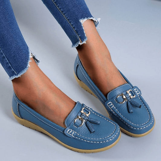 Mocassins femme confort – Chaussures plates souples avec nœud et frange