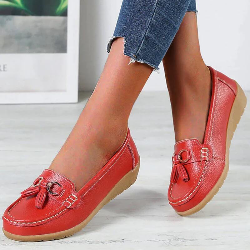 Mocassins femme confort – Chaussures plates souples avec nœud et frange