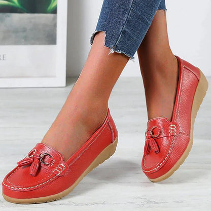 Mocassins femme confort – Chaussures plates souples avec nœud et frange