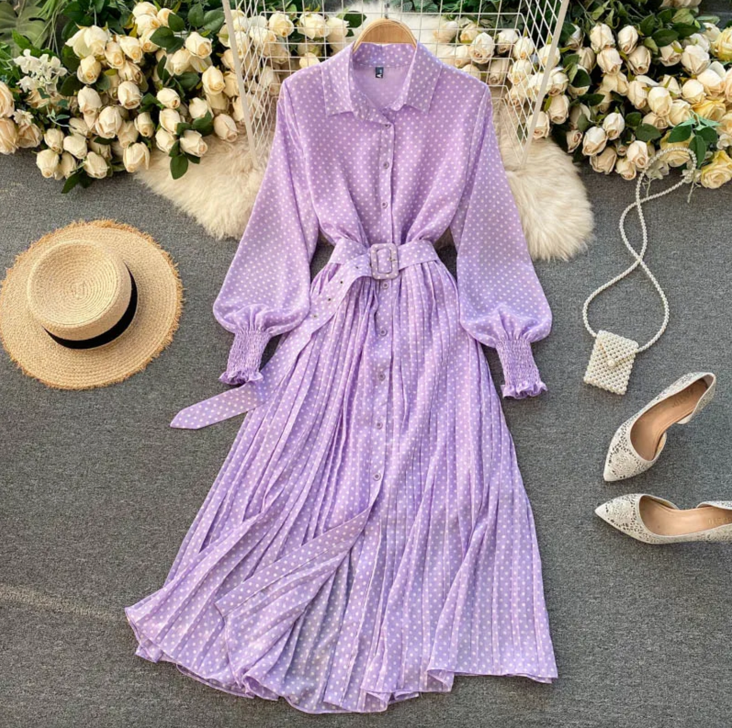 Robe élégante à pois pour femme – Style chic et décontracté pour le travail ou les fêtes