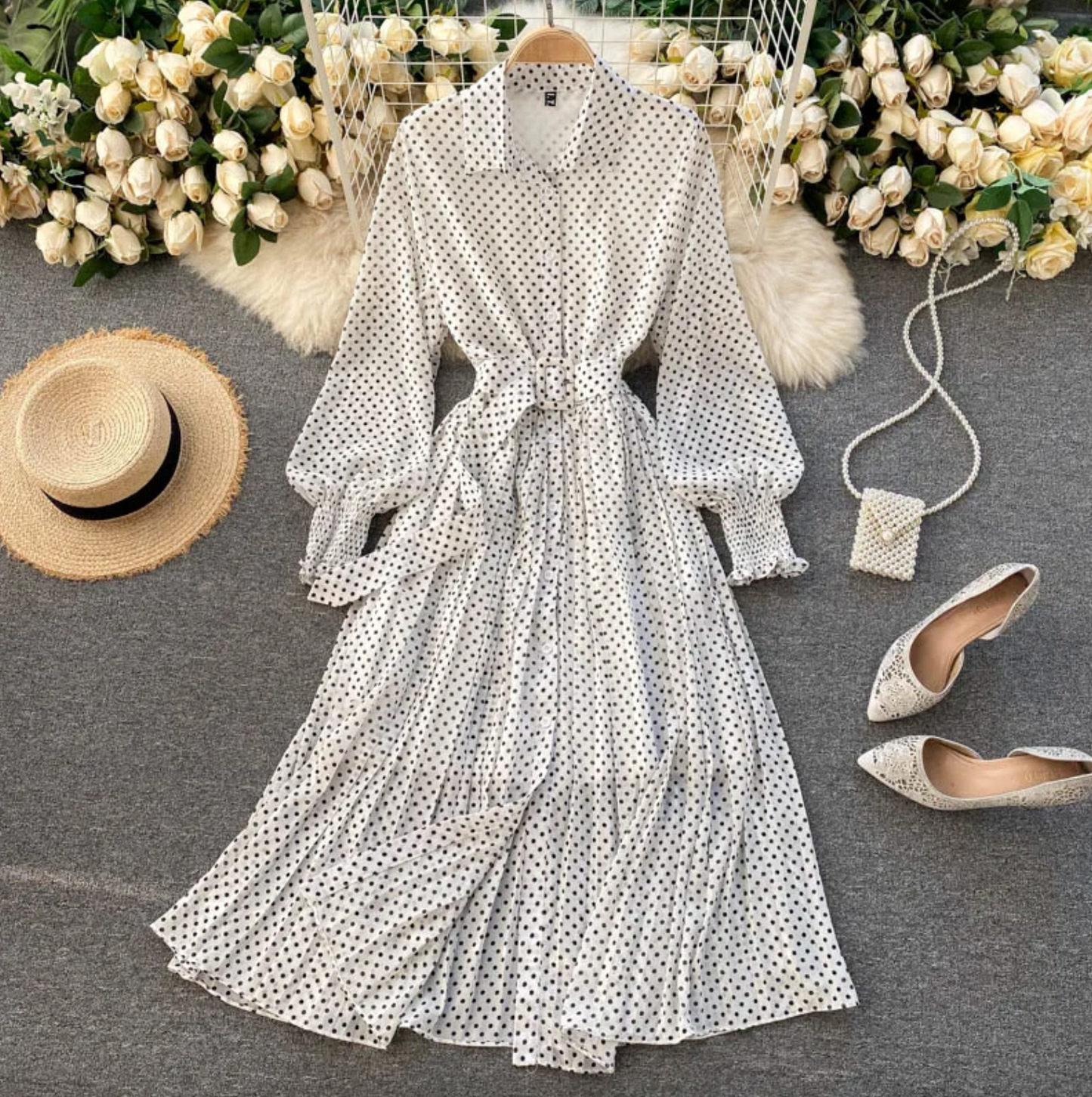 Robe élégante à pois pour femme – Style chic et décontracté pour le travail ou les fêtes
