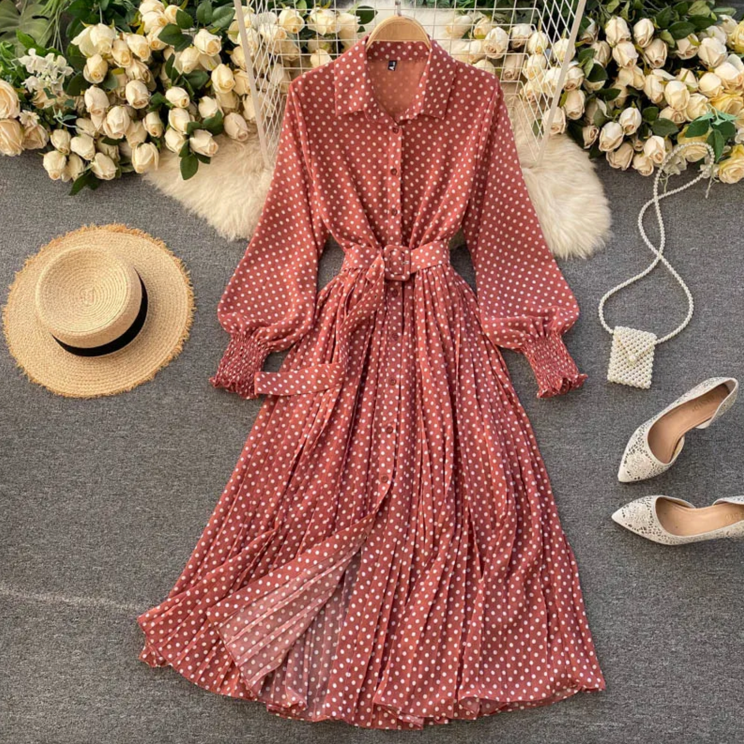 Robe élégante à pois pour femme – Style chic et décontracté pour le travail ou les fêtes