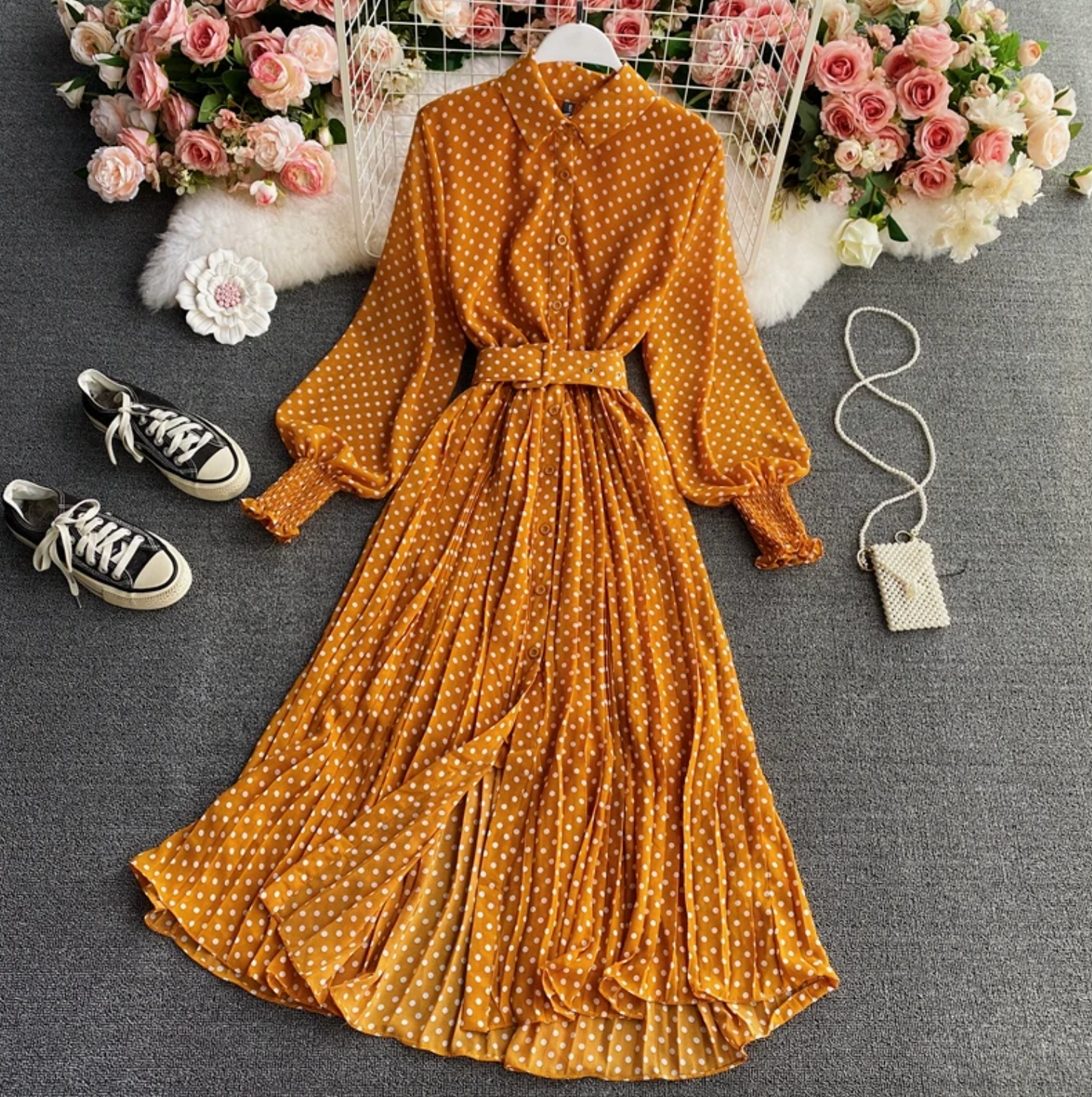 Robe élégante à pois pour femme – Style chic et décontracté pour le travail ou les fêtes