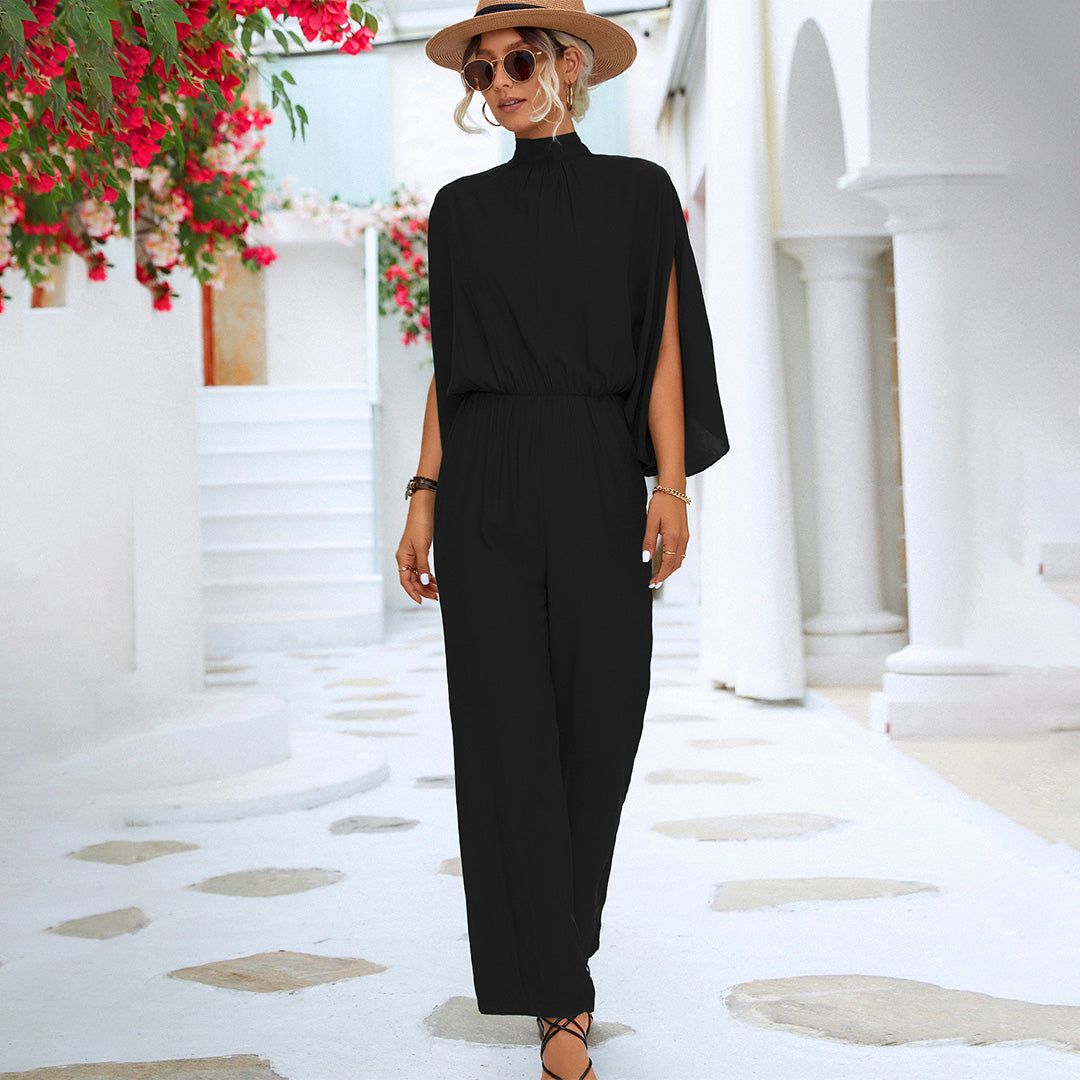 Wide Elegant One-Piece for Woman – High Neck with Split Cape Sleeves 3/4