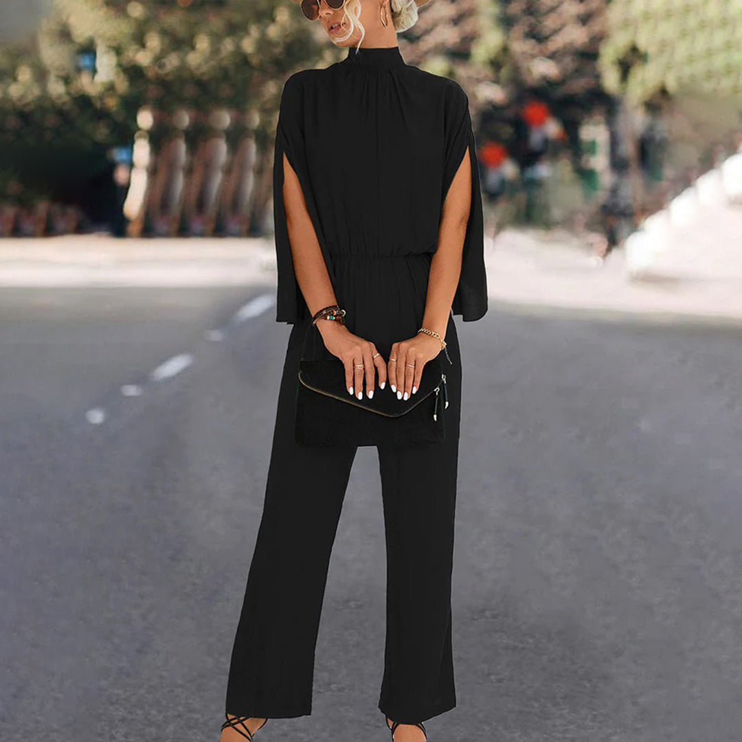Wide Elegant One-Piece for Woman – High Neck with Split Cape Sleeves 3/4