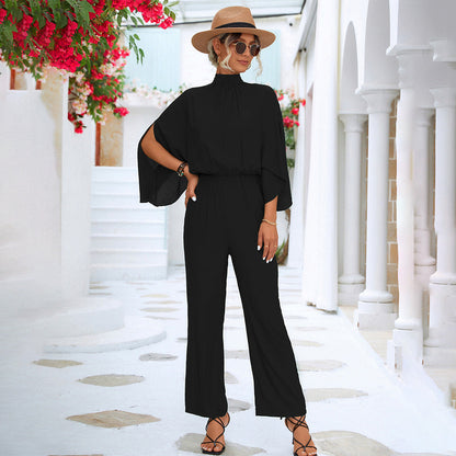 Wide Elegant One-Piece for Woman – High Neck with Split Cape Sleeves 3/4