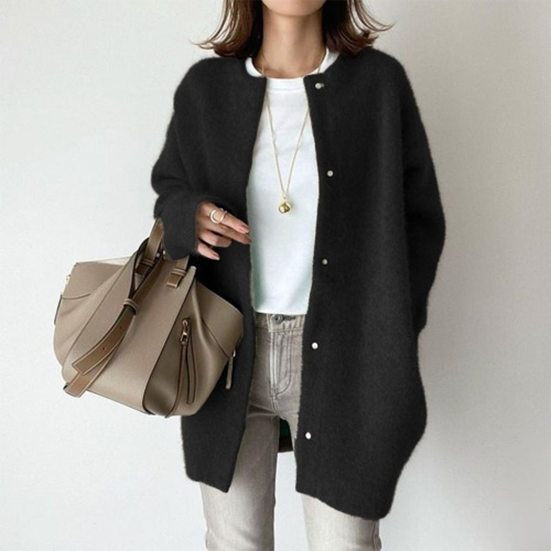 Cardigan Long Boutonné Élégant pour Femme – Pull Confortable à Col Rond