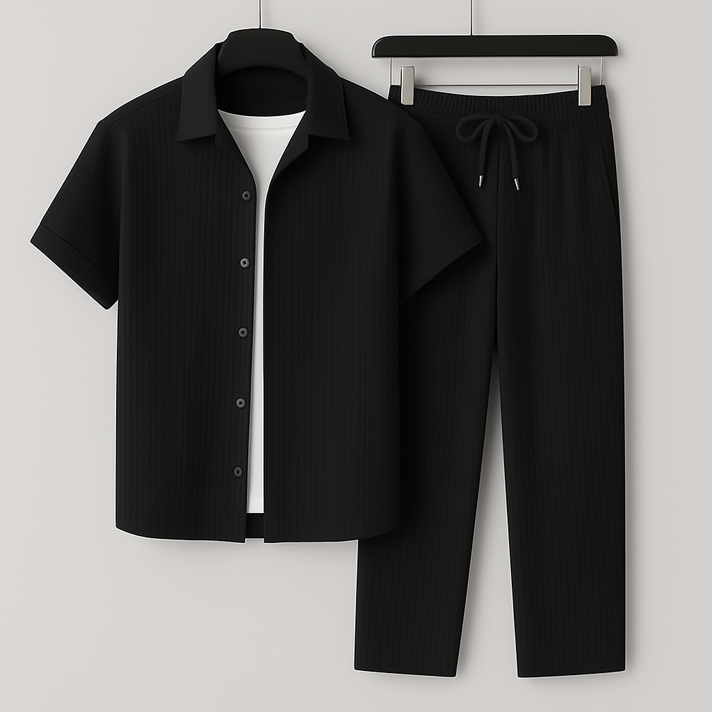 Men's Linen-Effect Set Shirt and Drawstring Pants - Light and Casual