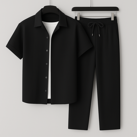 Ensemble homme effet lin chemise et pantalon a cordon - Leger et decontracte