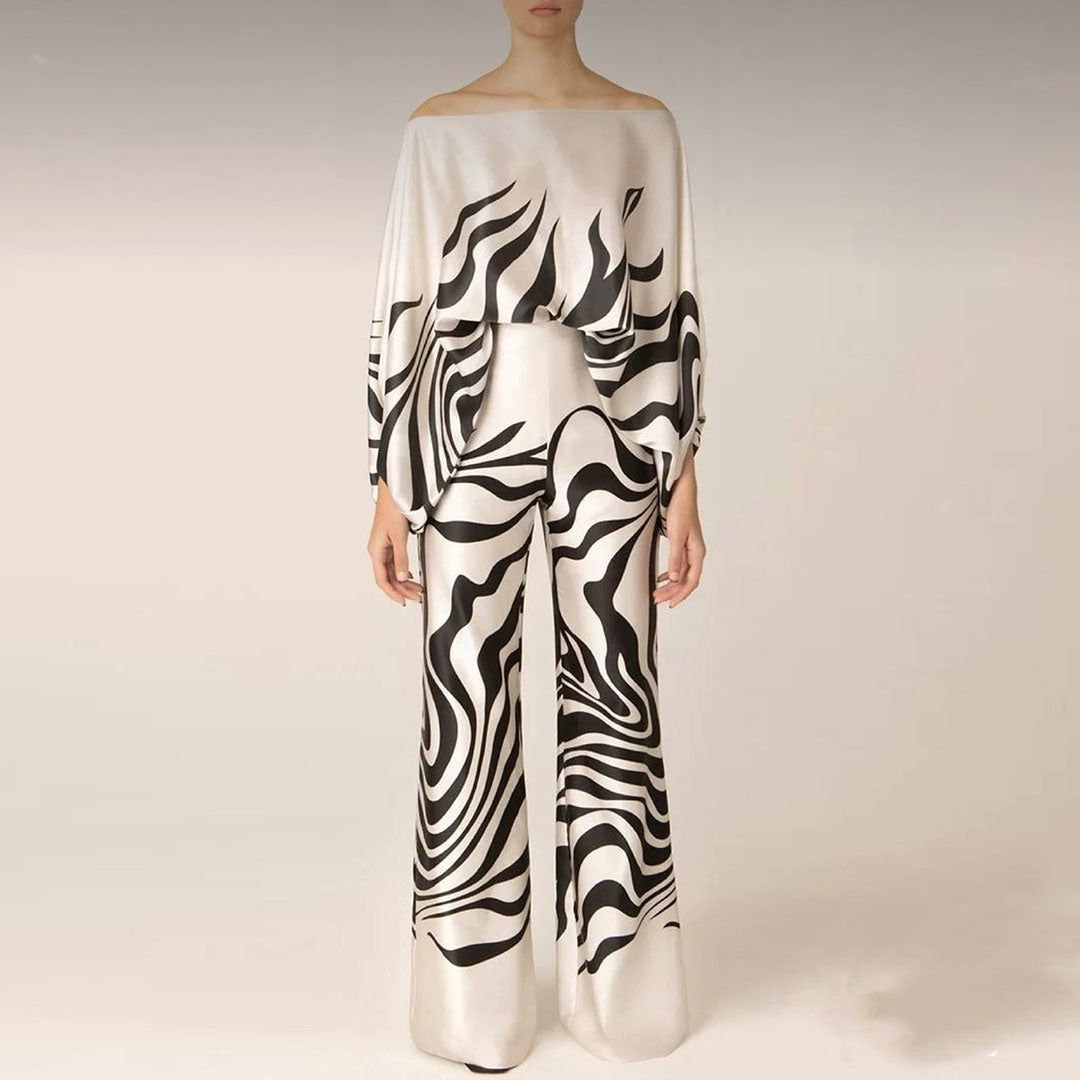 Ensemble Deux Pièces Satin à Épaule Asymétrique Femme – Élégant, Fluide Léger