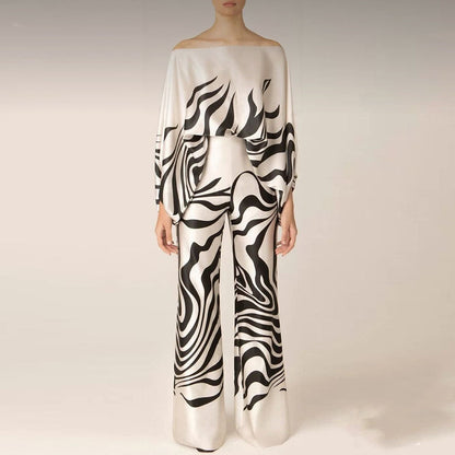 Ensemble Deux Pièces Satin à Épaule Asymétrique Femme – Élégant, Fluide Léger