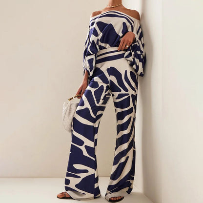 Ensemble Deux Pièces Satin à Épaule Asymétrique Femme – Élégant, Fluide Léger