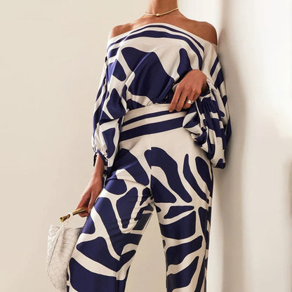 Ensemble Deux Pièces Satin à Épaule Asymétrique Femme – Élégant, Fluide Léger