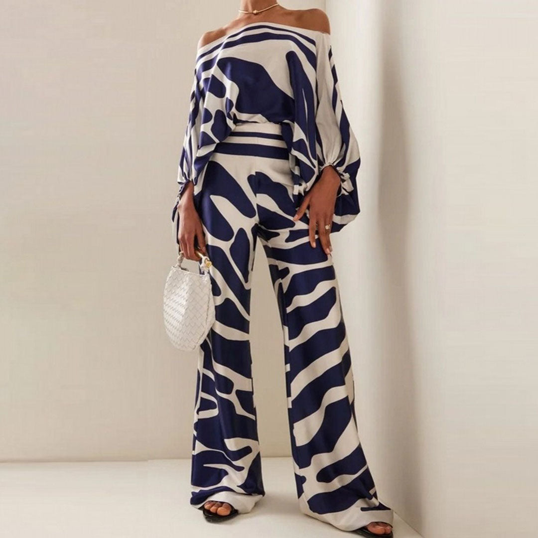 Ensemble Deux Pièces Satin à Épaule Asymétrique Femme – Élégant, Fluide Léger