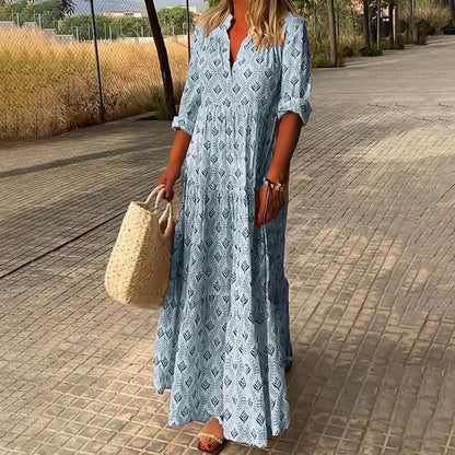 Robe maxi d'été bohème légère à col en V femmes – Écoulement, Confortable