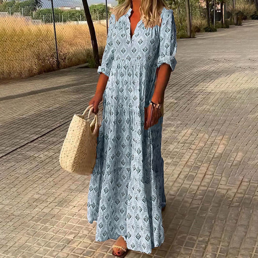 Robe maxi d'été bohème légère à col en V femmes – Écoulement, Confortable