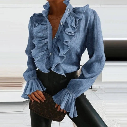 Femmes élégante à volants et boutons soirée bureau Blouse – Stylée, Flatteuse