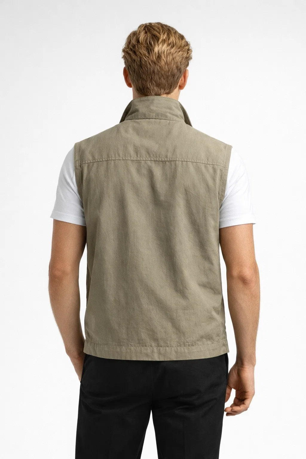Lightweight men's bodywarmer with a stand-up collar, casual style
